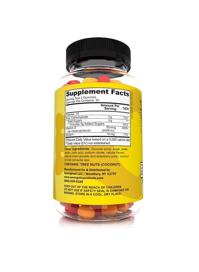 Sunergetic Premium Vitamin D3 Gummies – Powerful Vitamin D Gummies to Support Healthy Bones, Mood & Immune System – 2000 IU of Vitamin D3 per Serving – 60 D3 Gummies - Image 2