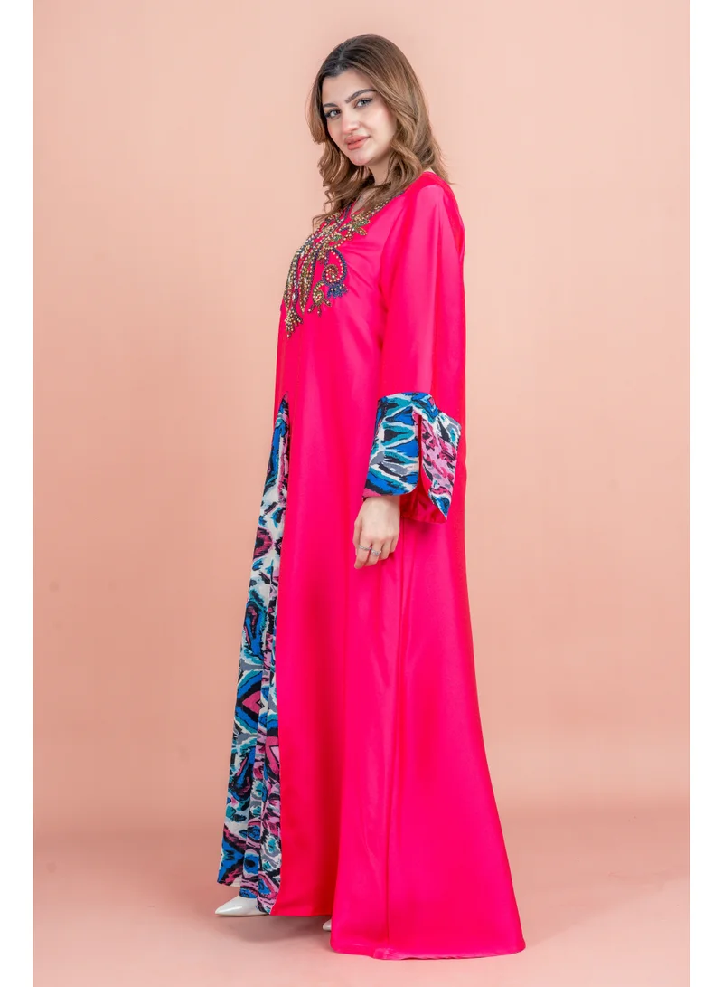 IKKXA Solid Embroidered Jalabiya IK1036 Pink