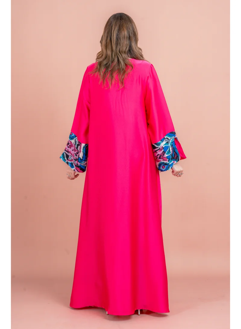 IKKXA Solid Embroidered Jalabiya IK1036 Pink