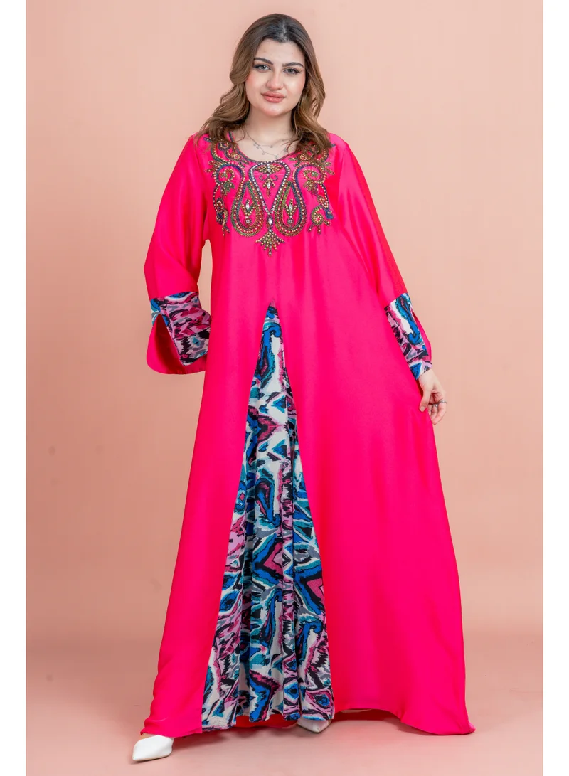 IKKXA Solid Embroidered Jalabiya IK1036 Pink