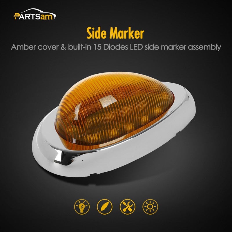 Partsam 2Pcs 6" Amber Sleeper Cab LED Side Marker/Turn Led Light Clearance Surface Mount 15 LED Replacement for Freightliner Century/Columbia Amber Oval Side Marker and Turn Signal Sealed Light - Image 2
