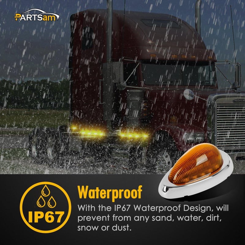 Partsam 2Pcs 6" Amber Sleeper Cab LED Side Marker/Turn Led Light Clearance Surface Mount 15 LED Replacement for Freightliner Century/Columbia Amber Oval Side Marker and Turn Signal Sealed Light - Image 3