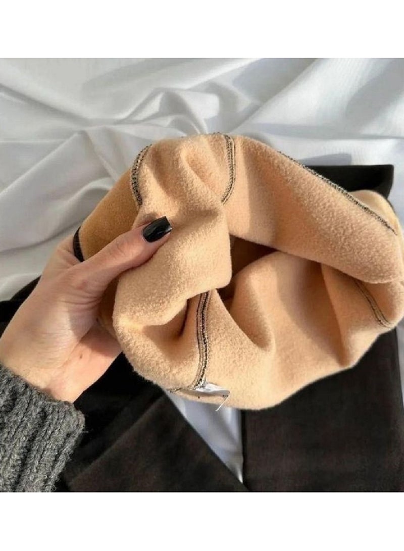 جوارب حرارية نسائية مبطنة بالفرو، شفافة، بتصميم سحري مزدوج الطبقات، قابلة للتمدد، مصنوعة من الصوف الحراري، لون بيج ، تغطي القدم بالكامل مقاس L - Image 2