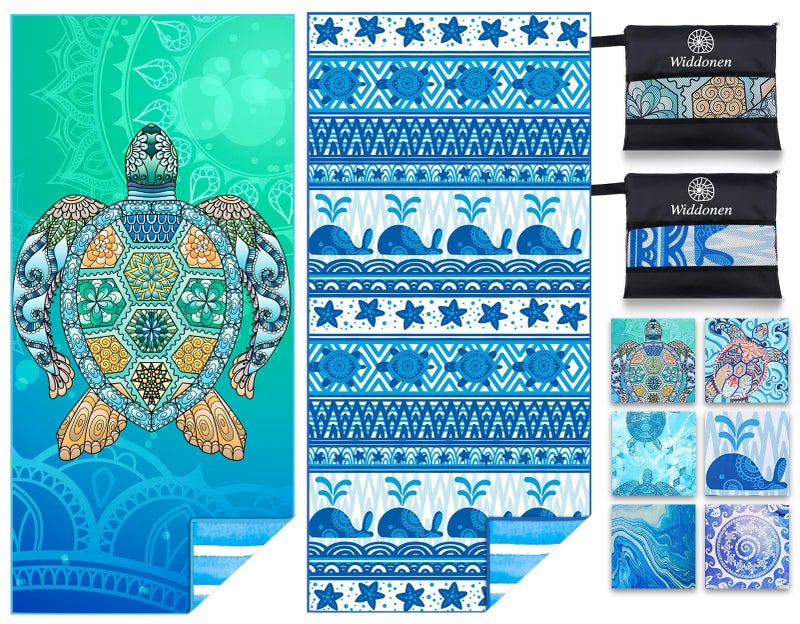 Widdonen 2 Pack Microfiber Lightweight Beach Towel Sand Free Quick Dry Absorbent Thin Compact Towels for Swimming Pool Camping Beach Accessories Large Easy Pack Travel Things for Vacation Essentials Gift - Image 1