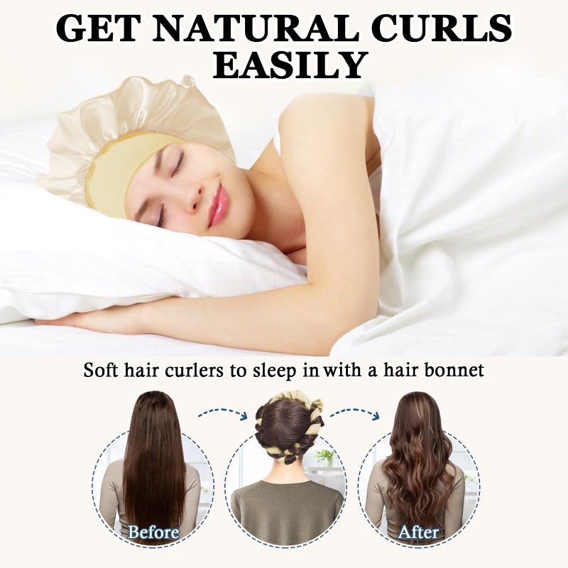 Gwabee Heatless Curls Overnight Hair Curler, 70" Soft Hair Curlers to Sleep In No Heat Curls Overnight, 9 PCS No Heat Curlers Set for Women - Champagne - Image 2