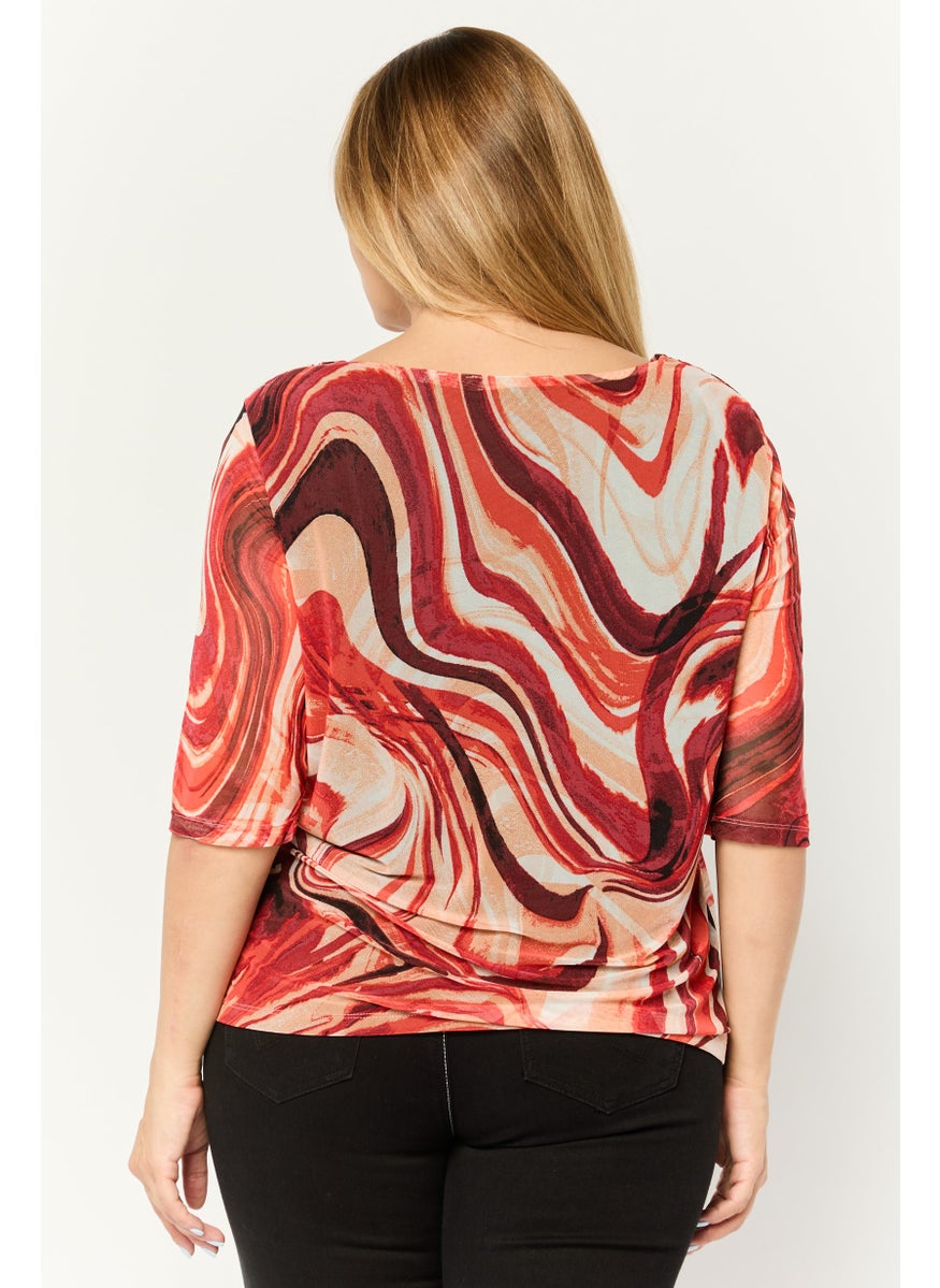 Cyrus - Women Cowl Neck Short Sleeves Printed Blouse, Multicolor - Image 1