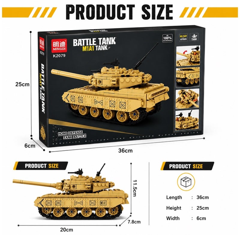 MingDi M1A1 Battle Tank Building Blocks Set - 354 PCS Military Tank Model Kit - Construction Toy for Kids Age 6+ - Educational STEM Building Bricks - Army Tank Model - Gift for Boys & Girls - Image 4