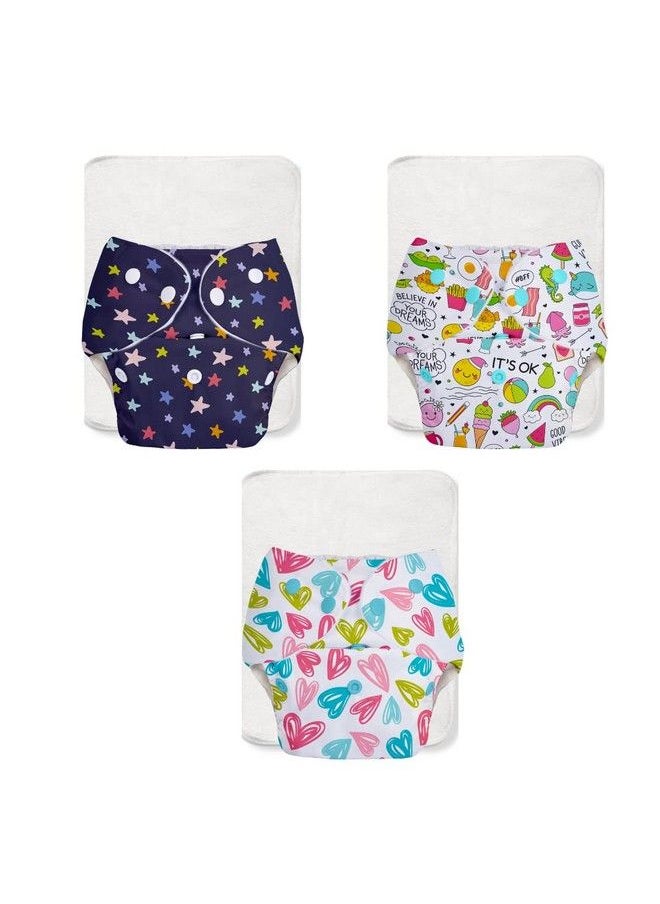 Superbottoms Basic Easy Pack Of 6 ;3 Cloth Diapers+ 3 Inserts Freesize Adjustable And Reusable Cloth Diaper For Babies 0 3 Years ; With Quick Drying Prefold Style Soaker Assorted 2 Print May Vary  - Image 1
