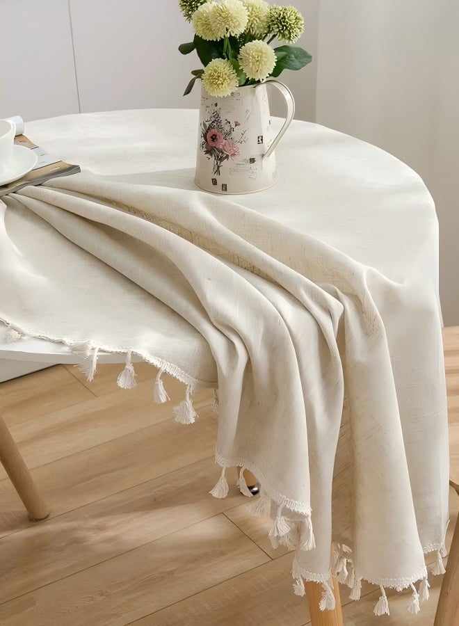140cm Luxury cotton-linen tablecloth, beige round natural linen tablecloth, washable, dust-proof, wrinkle-resistant, suitable for kitchen dining, weddings, birthday parties, holidays, and home décor.Luxury cotton-linen tablecloth, 140cm, beige round natural linen tablecloth, washable, dust-proof, wrinkle-resistant, suitable for kitchen dining, Eid,weddings, birthday parties, holidays, and home décor - Image 5