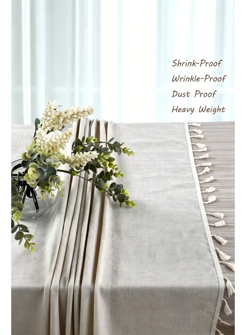 140cm Luxury cotton-linen tablecloth, beige round natural linen tablecloth, washable, dust-proof, wrinkle-resistant, suitable for kitchen dining, weddings, birthday parties, holidays, and home décor.Luxury cotton-linen tablecloth, 140cm, beige round natural linen tablecloth, washable, dust-proof, wrinkle-resistant, suitable for kitchen dining, Eid,weddings, birthday parties, holidays, and home décor - Image 4