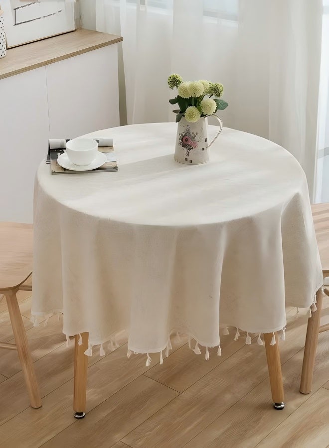 140cm Luxury cotton-linen tablecloth, beige round natural linen tablecloth, washable, dust-proof, wrinkle-resistant, suitable for kitchen dining, weddings, birthday parties, holidays, and home décor.Luxury cotton-linen tablecloth, 140cm, beige round natural linen tablecloth, washable, dust-proof, wrinkle-resistant, suitable for kitchen dining, Eid,weddings, birthday parties, holidays, and home décor - Image 1