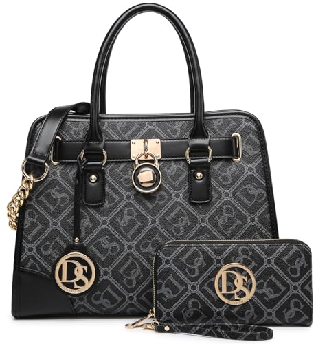 Dasein Women Handbags Top Handle Satchel Purse Shoulder Bag Hobo Bag Work Bag Set 2pcs (DS Black) - Image 1