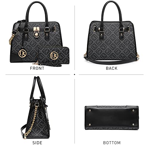 Dasein Women Handbags Top Handle Satchel Purse Shoulder Bag Hobo Bag Work Bag Set 2pcs (DS Black) - Image 2