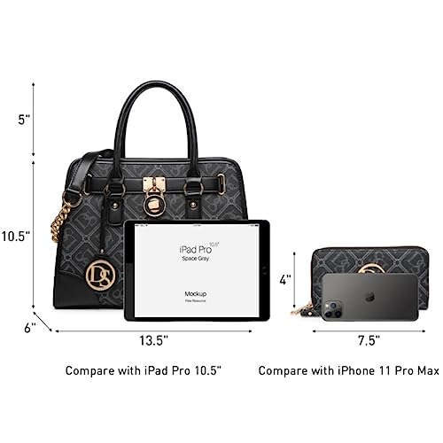 Dasein Women Handbags Top Handle Satchel Purse Shoulder Bag Hobo Bag Work Bag Set 2pcs (DS Black) - Image 5