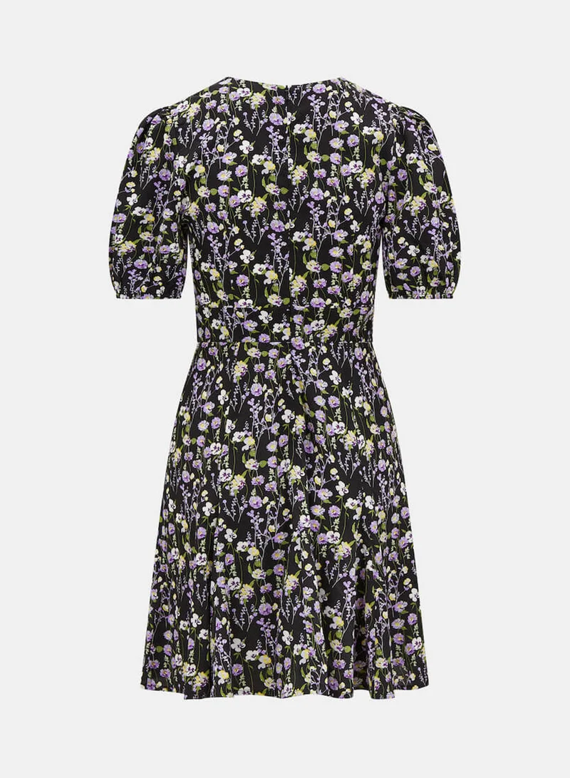 Needs No Label  Black Floral Puff Sleeve Mini Dress for Women | Best Price UAE