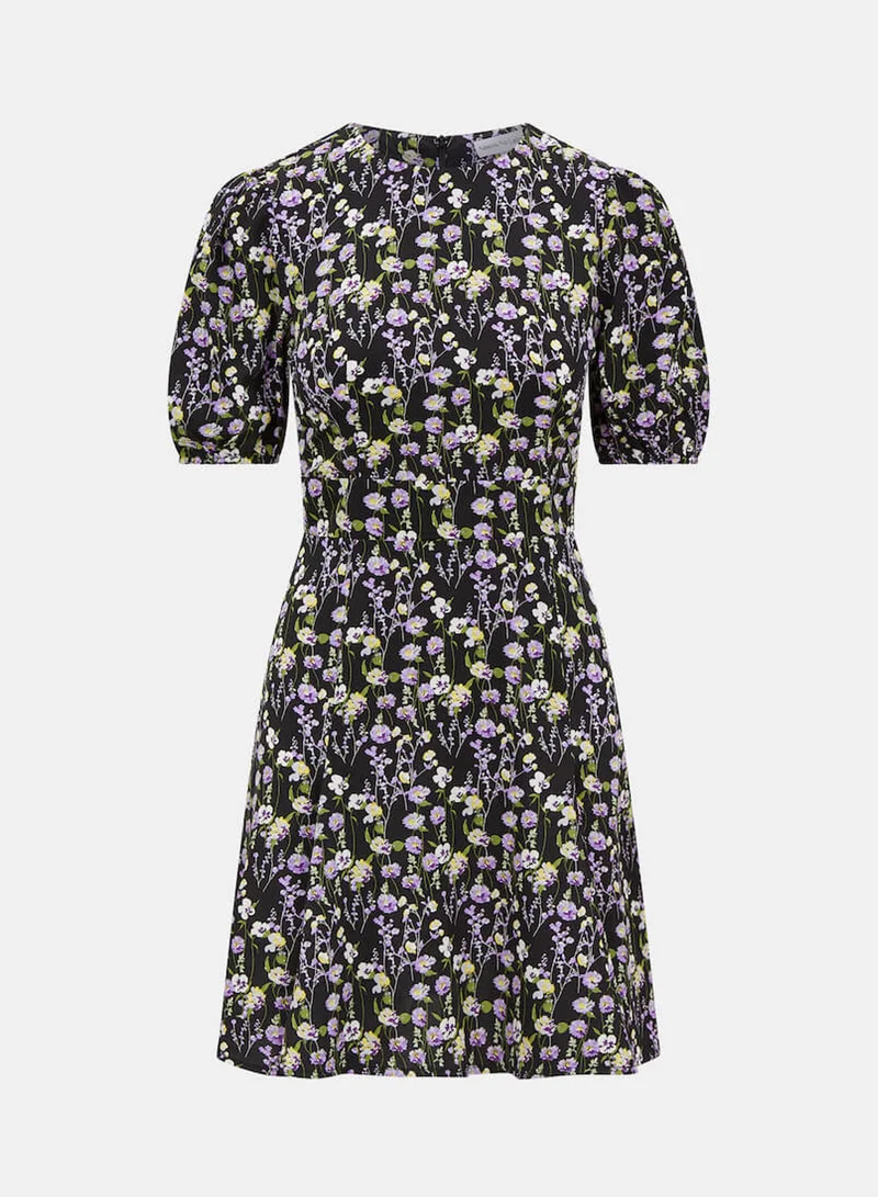 Needs No Label  Black Floral Puff Sleeve Mini Dress for Women | Best Price UAE