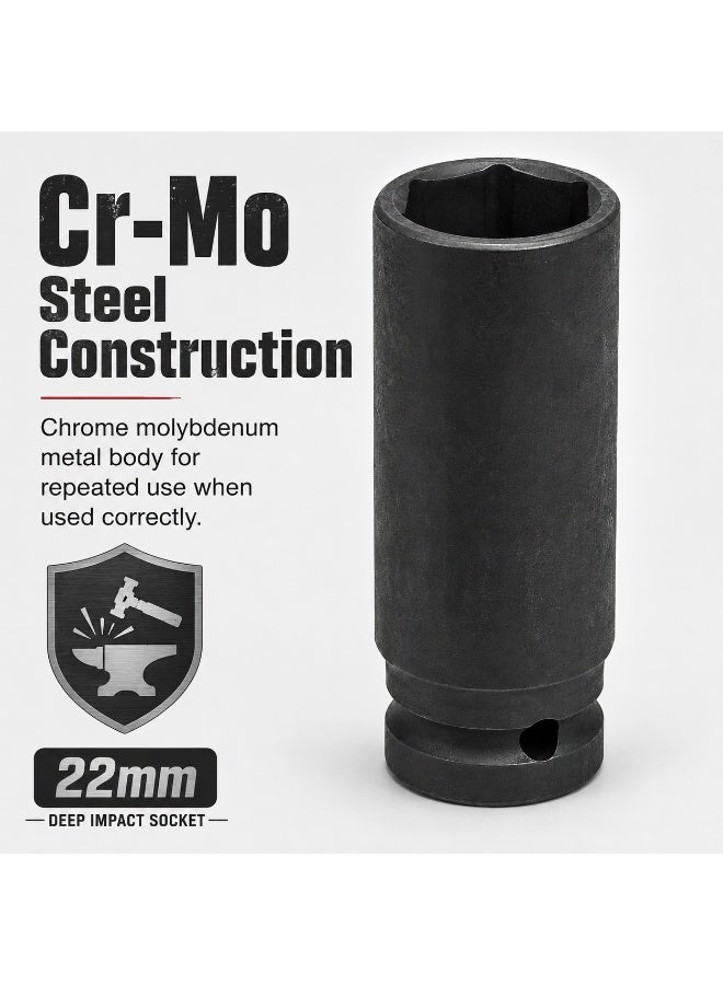 22mm Deep Impact Socket, 1/2 Inch Drive, Long Cr-Mo Steel Socket for Impact Wrench, Ratchet, Auto Repair, Garage & Workshop - Image 5