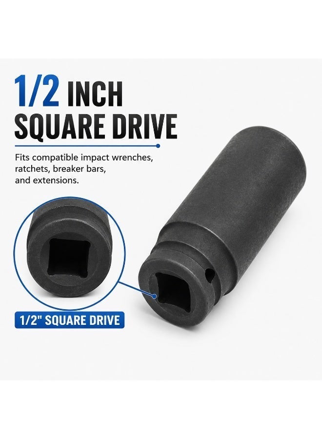 22mm Deep Impact Socket, 1/2 Inch Drive, Long Cr-Mo Steel Socket for Impact Wrench, Ratchet, Auto Repair, Garage & Workshop - Image 3