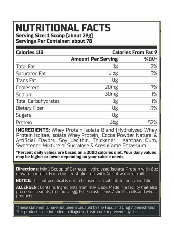Warzone Carnage Hydrolyzed Premium Whey Protein Isolate 78 Servings - Chocolate Gourmet  - Image 4