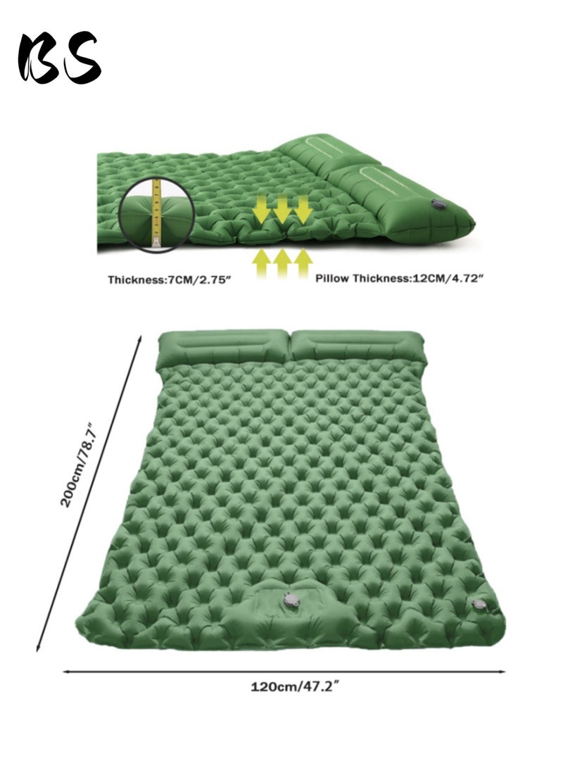 BS Double camping sleeping mat | Ultralight camping mat | With pillow | Built-in foot pump | Inflatable sleeping mat |camping bed、camping mattress、camping mat、sleeping pad| Lightweight and portable | Suitable for camping | Backpacking | Hiking | Tent camping. - Image 2