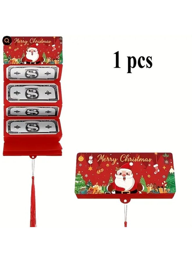 Red Christmas Cash Gift Bag Holder For Money Cards Santa Snowflake Tree Pattern - Image 1