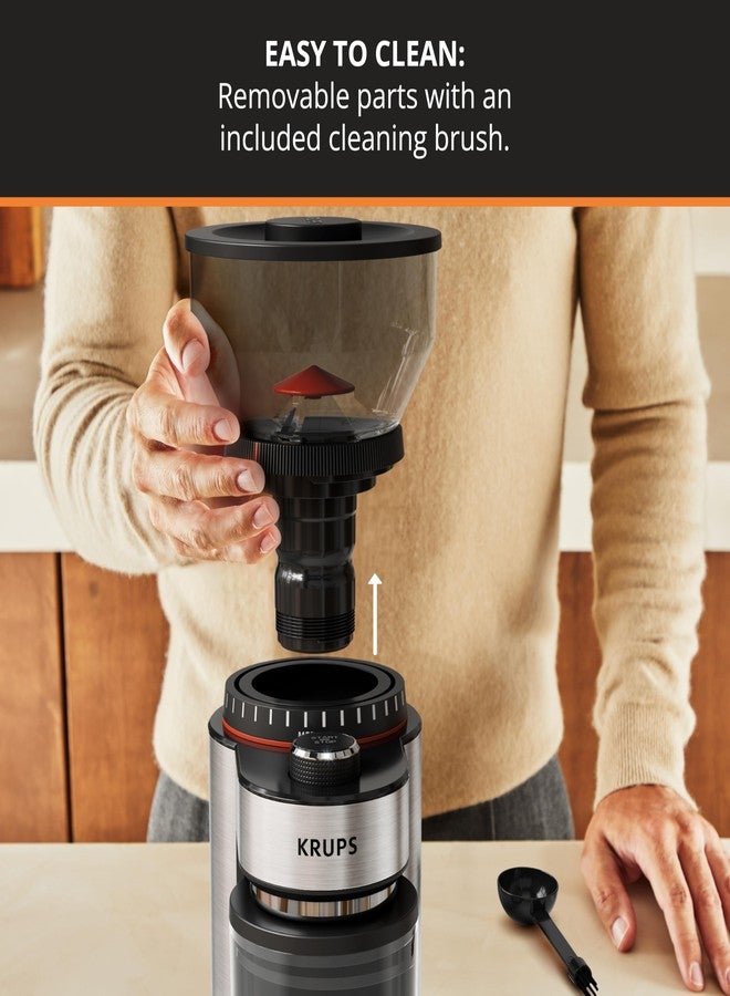 KRUPS Burr Coffee Grinder, 18 Adjustable Grind Settings, 2-20 Cups per Grind, Sinlge Touch, Spice and Coffee Bean Grinder, Stainless Steel, Black - Image 5