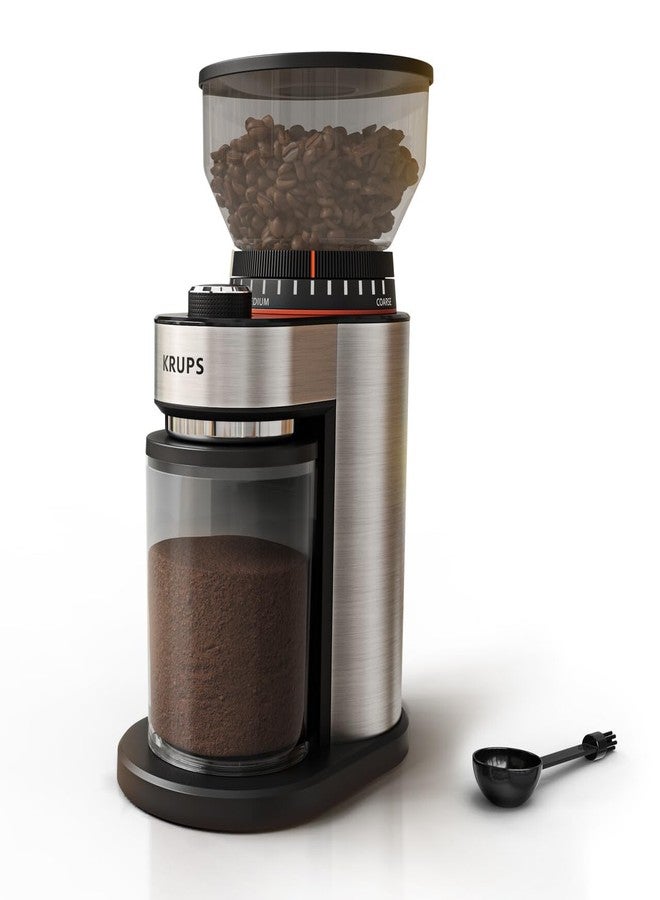 KRUPS Burr Coffee Grinder, 18 Adjustable Grind Settings, 2-20 Cups per Grind, Sinlge Touch, Spice and Coffee Bean Grinder, Stainless Steel, Black - Image 1