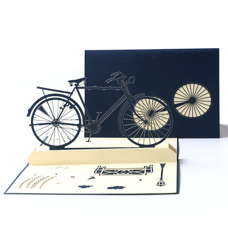 Graduation Gift Birthday Blessing Gift Creative 3D Greeting Card Handmade Hollow Vintage Bicycle Blessing Card - Image 5
