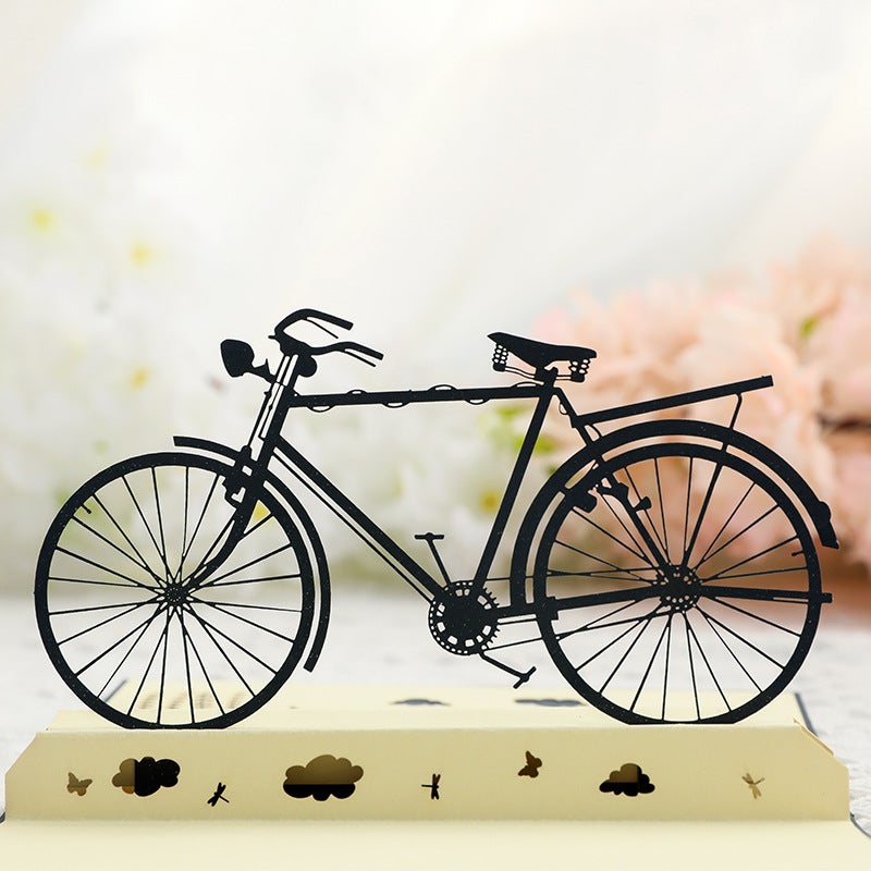 Graduation Gift Birthday Blessing Gift Creative 3D Greeting Card Handmade Hollow Vintage Bicycle Blessing Card - Image 3