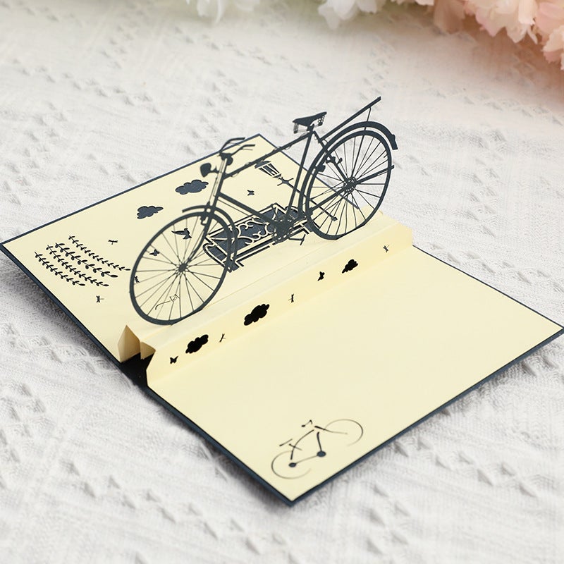Graduation Gift Birthday Blessing Gift Creative 3D Greeting Card Handmade Hollow Vintage Bicycle Blessing Card - Image 4