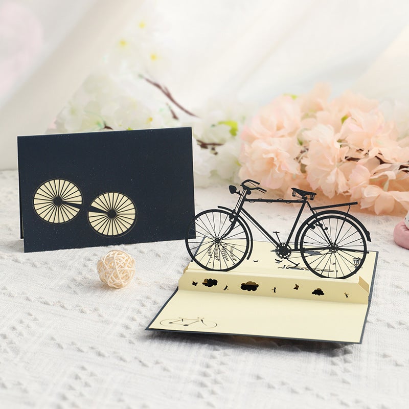Graduation Gift Birthday Blessing Gift Creative 3D Greeting Card Handmade Hollow Vintage Bicycle Blessing Card - Image 2