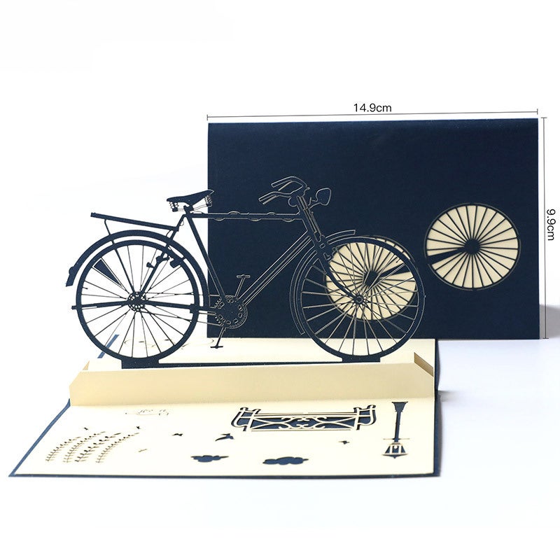 Graduation Gift Birthday Blessing Gift Creative 3D Greeting Card Handmade Hollow Vintage Bicycle Blessing Card - Image 1