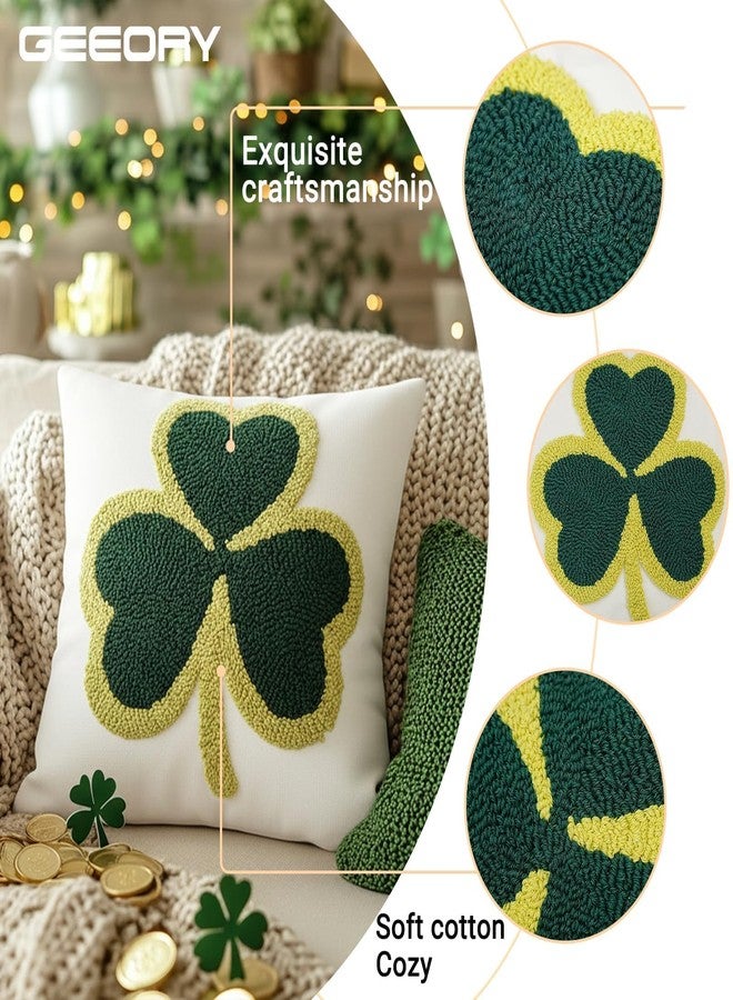 GEEORY Embroidered Shamrock Pillow Cover 18x18 inch, St. Patrick's Day Decorations Lucky Clover Throw Pillows Farmhouse Home Decor Cushion Case for Sofa & Bed GX014-1-18 - Image 5
