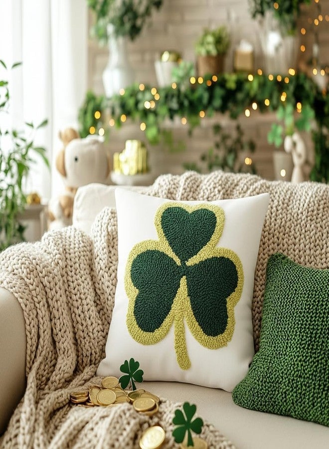 GEEORY Embroidered Shamrock Pillow Cover 18x18 inch, St. Patrick's Day Decorations Lucky Clover Throw Pillows Farmhouse Home Decor Cushion Case for Sofa & Bed GX014-1-18 - Image 3