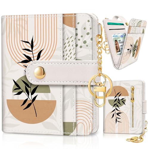 Jogjam Abstract Boho Leaves Rfid Ladies Wallet, Small Slim Thin Compact Credit Card Women Wallet, PU Leather Bifold Cash Zipper Coin Pocket ID Window for Female - Image 1