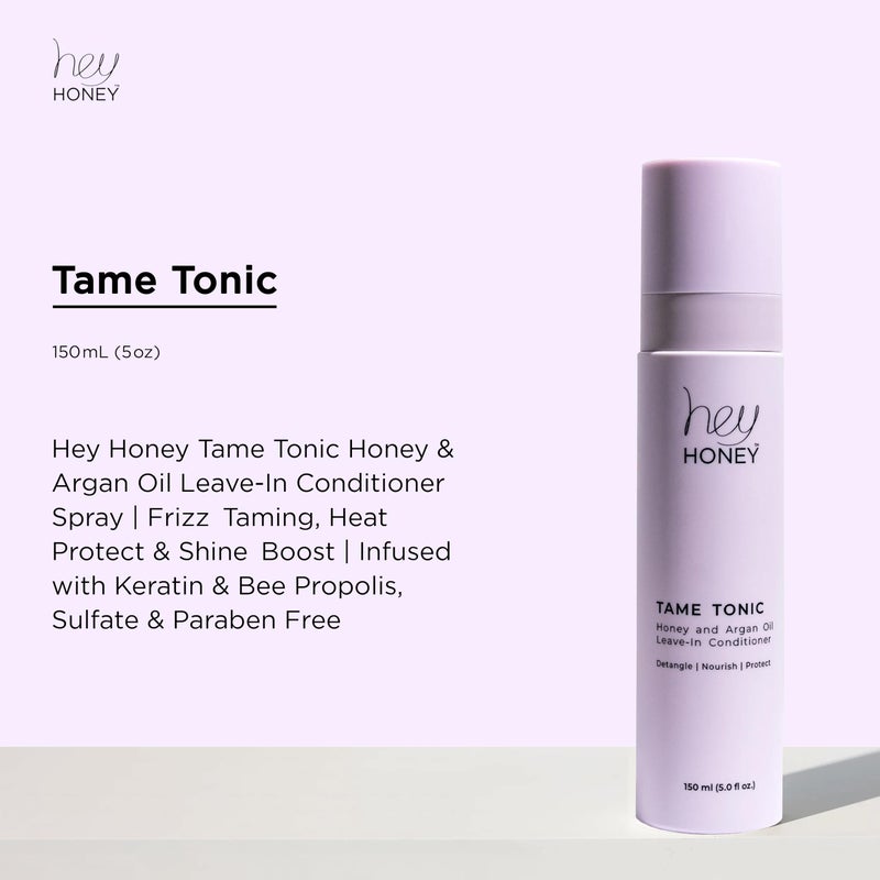Hey Honey Tame Tonic Honey & Argan Oil Leave-In Conditioner Spray | Frizzâ€‘Taming, Heatâ€‘Protect & Shineâ€‘Boost | Infused with Keratin & Bee Propolis, Sulfate & Paraben Free â€“ 150â€¯mL (5â€¯oz) - Image 5