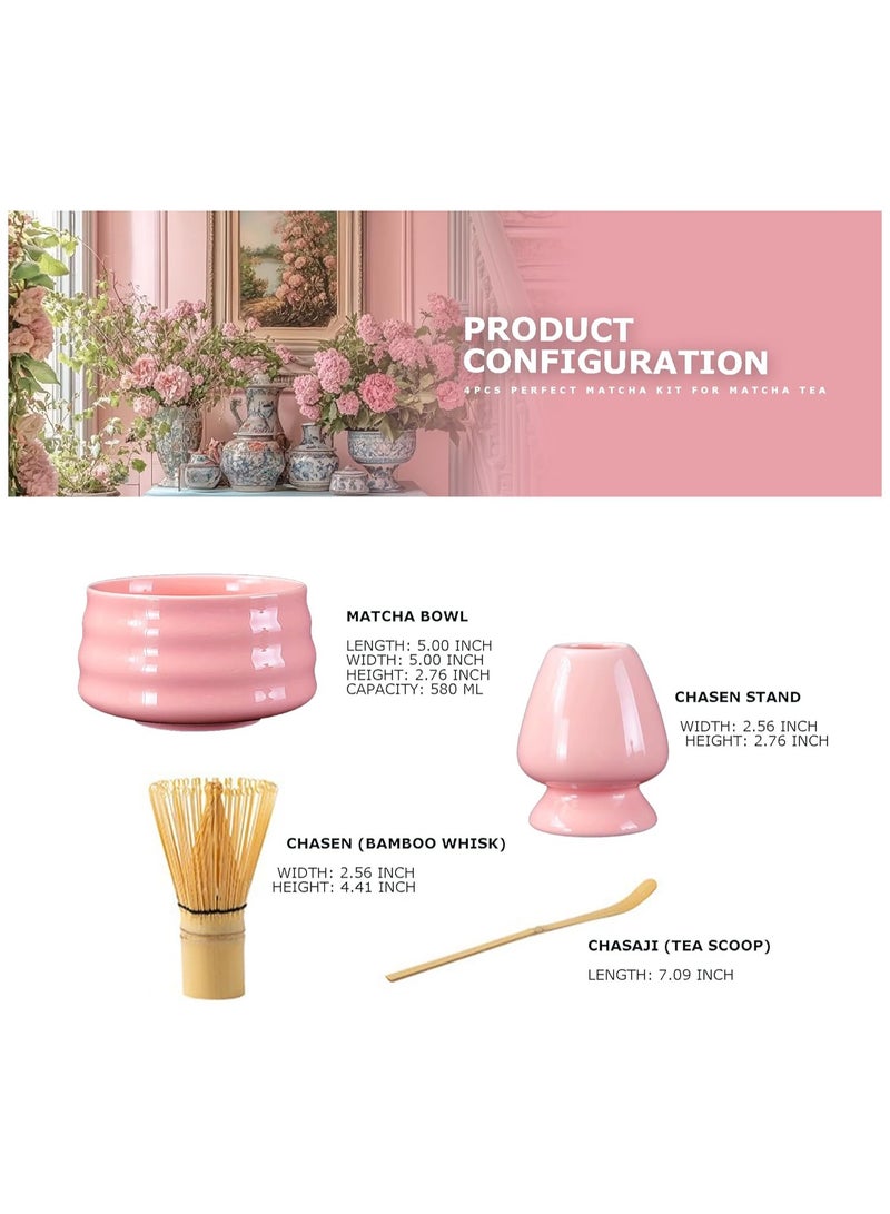 WinHolder طقم ماتشا مكون من 4 قطع، أداة شاي تقليدية مصنوعة يدويًا مع وعاء سيراميك، مغرفة، خفاقة ماتشا من الخيزران مع حامل - Image 5