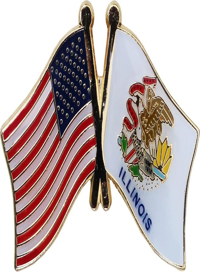 Flagline USA and Illinois Flag Die-struck Metal Friendship Lapel Pin with Butterfly Clasp Closure - Image 1