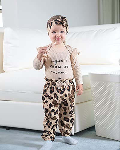 DISAUR Baby Girl Long Sleeve Outfits Apricot Ruffle Romper Leopard Pants Newborn Baby Girl Leave Hospital Outfits - Image 3