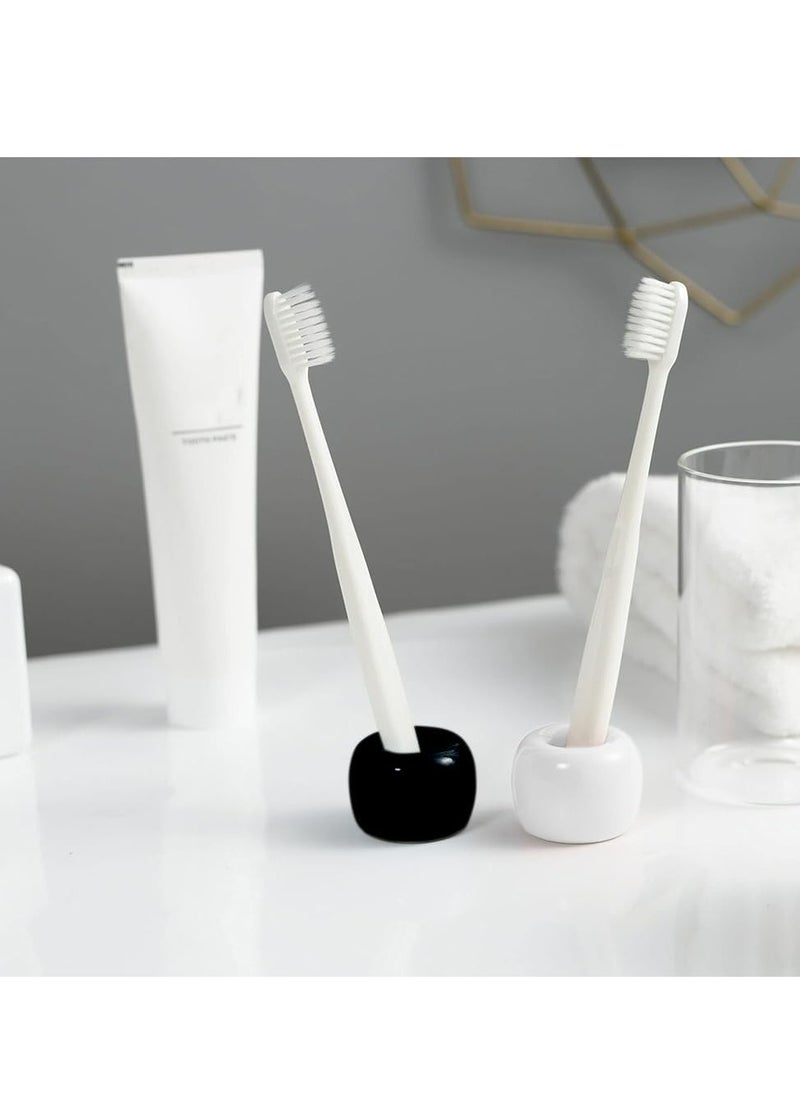 Oasisgalore 2 Pack Black, White Handmade Mini Ceramic Toothbrush Holder Stand for Bathroom, Couples' Shaver Holder.  - Image 3