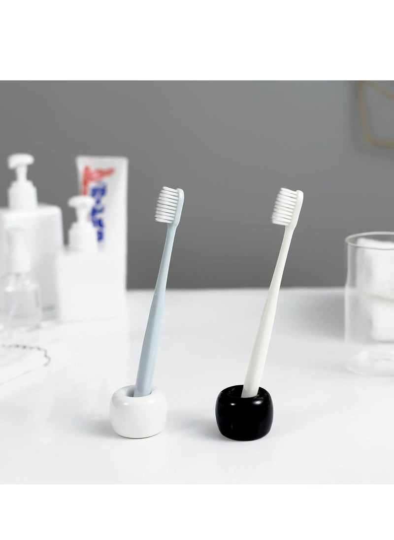 Oasisgalore 2 Pack Black, White Handmade Mini Ceramic Toothbrush Holder Stand for Bathroom, Couples' Shaver Holder.  - Image 4