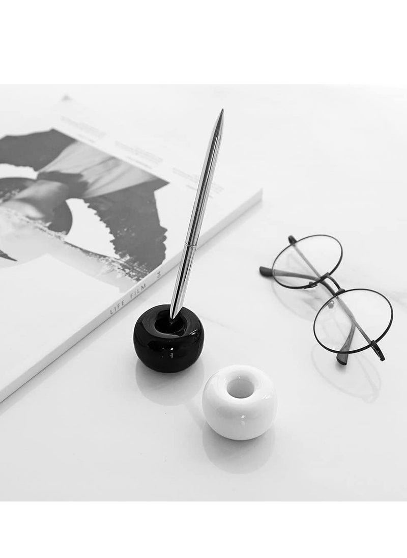 Oasisgalore 2 Pack Black, White Handmade Mini Ceramic Toothbrush Holder Stand for Bathroom, Couples' Shaver Holder.  - Image 5