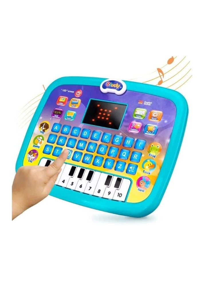 لعبة آلة تعلم الكمبيوتر اللوحي الذكي للتعليم المبكر للأطفال ، آلة تعلم تفاعلية مع أحرف وأرقام وموسيقى وصوت ، مناسبة للأطفال ، أزرق - Image 1