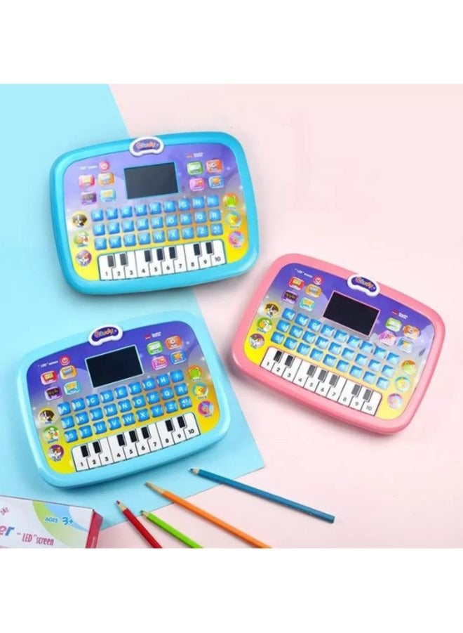 لعبة آلة تعلم الكمبيوتر اللوحي الذكي للتعليم المبكر للأطفال ، آلة تعلم تفاعلية مع أحرف وأرقام وموسيقى وصوت ، مناسبة للأطفال ، أزرق - Image 3