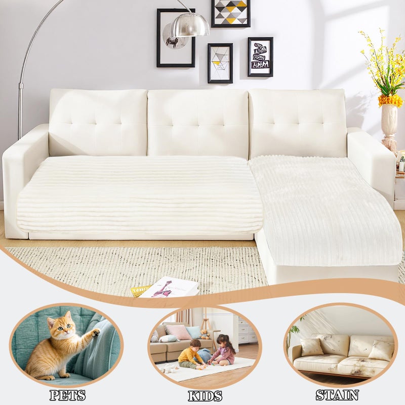 NAISI Couch Covers for Dogs Waterproof Flannel Striped Sofa Cover Pet Friendly Washable Dog Mat for Couch Anti Slip Sectional Sofa Slipcover Protector(2pcs/35"x63"+35"x70",Cream) - Image 2