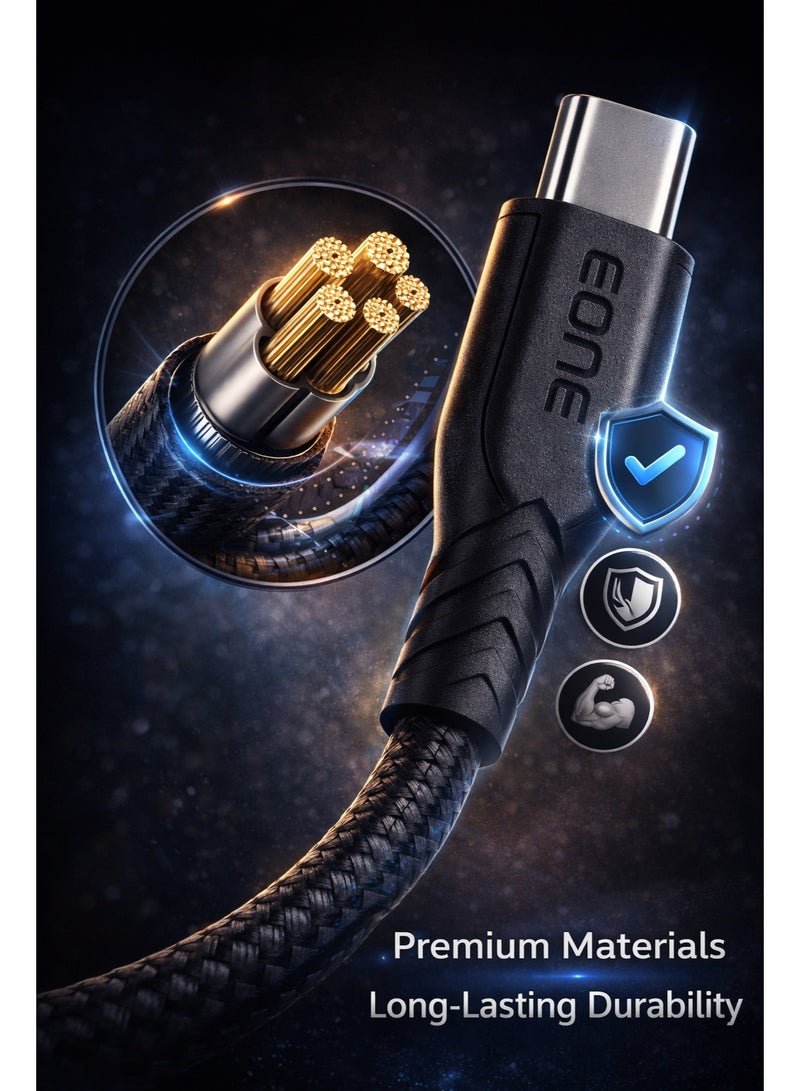 EONE USB-C to USB-C Cable 1.8M Black, Fast Charging Type-C Cable, Nylon Braided Durable Cable for Phones, Tablets & Laptops - Image 4