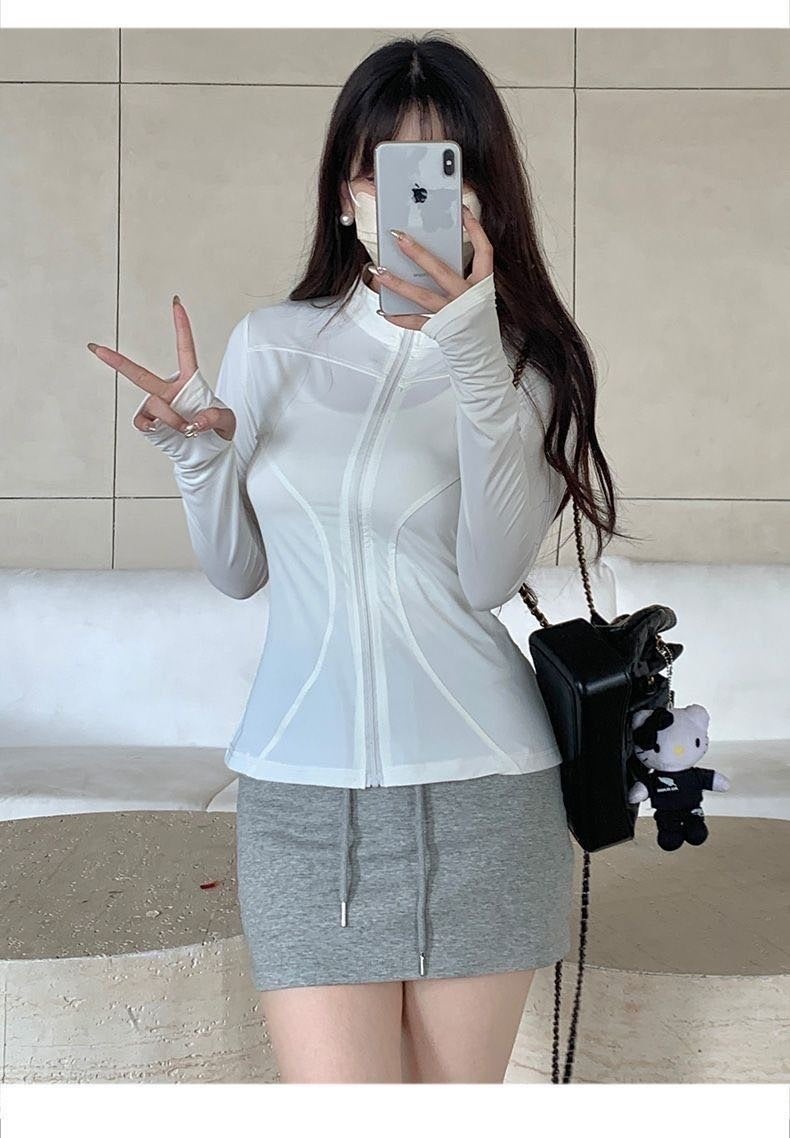 Generic Summer Popular Slim-Fitting Sun Protection Clothing Upf50 Womens Casual Yoga Thin Jacket Outdoor Sports Ice Silk Sun Protection Clothing Elegant white 