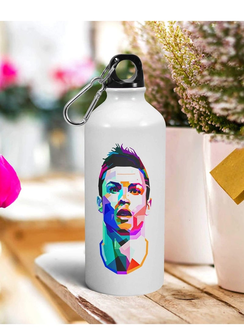 Story Of Candle - Aluminum Water Bottle, Football Drinking Bottle with "Cristiano Ronaldo" Design Print in White - Image 1
