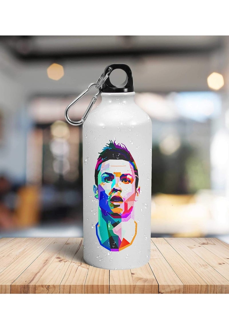 Story Of Candle - Aluminum Water Bottle, Football Drinking Bottle with "Cristiano Ronaldo" Design Print in White - Image 1