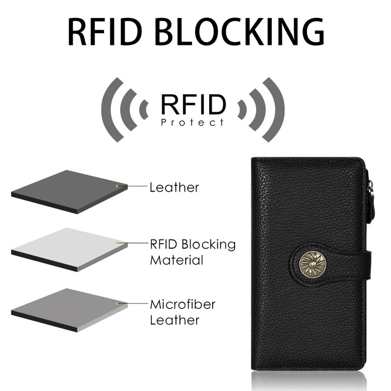 Travelambo Women's Wallet RFID Blocking Trifold Clutch Large Capacity Credit Card Holder Travel Purse - Image 4